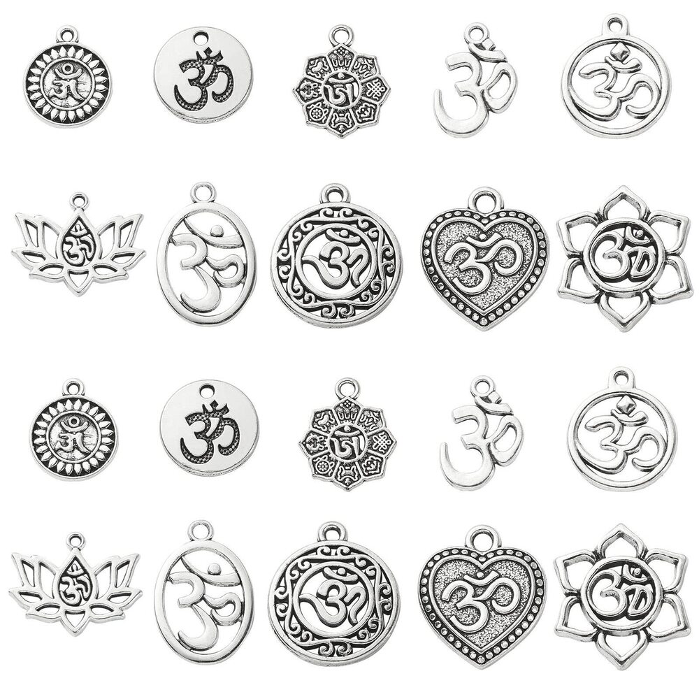 9310 100 Pcs 10 Styles Antique Style Charms Bulk Flat Round Charms Heart